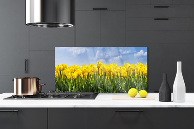 Kitchen Splashback Tulips floral yellow green