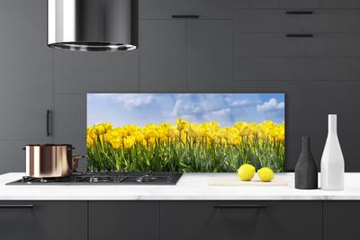 Kitchen Splashback Tulips floral yellow green