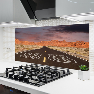 Kitchen Splashback Road landscape black white