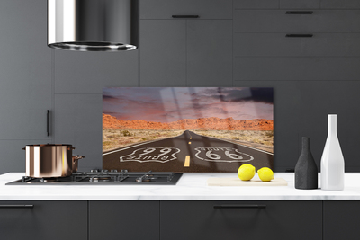 Kitchen Splashback Road landscape black white