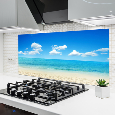 Kitchen Splashback Beach sea landscape white blue