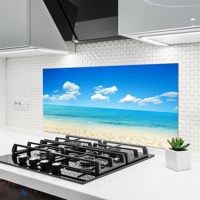 Kitchen Splashback Beach sea landscape white blue