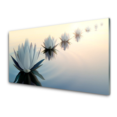 Kitchen Splashback Flowers floral white blue