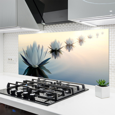 Kitchen Splashback Flowers floral white blue