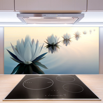 Kitchen Splashback Flowers floral white blue