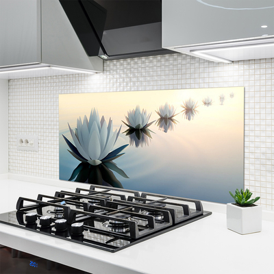 Kitchen Splashback Flowers floral white blue