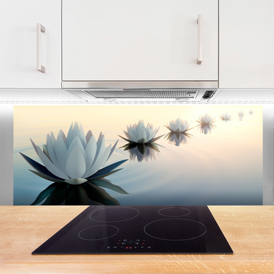 Kitchen Splashback Flowers floral white blue