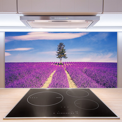 Kitchen Splashback Meadow tree landscape pink brown