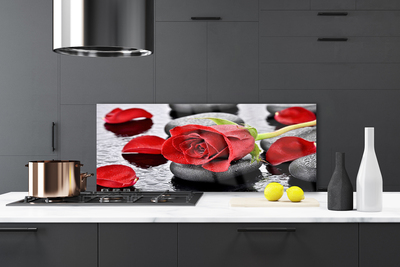 Kitchen Splashback Rose stones floral red grey