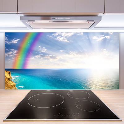 Kitchen Splashback Rainbow sun sea landscape multi