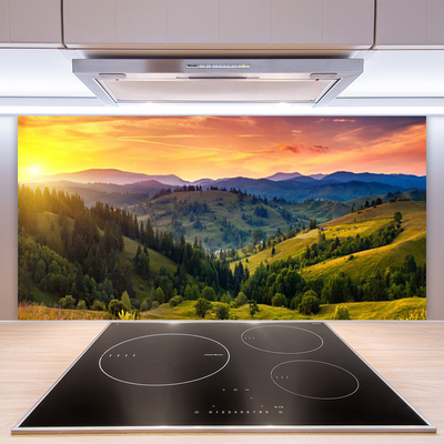 Kitchen Splashback Sun mountain forest meadow nature yellow blue green