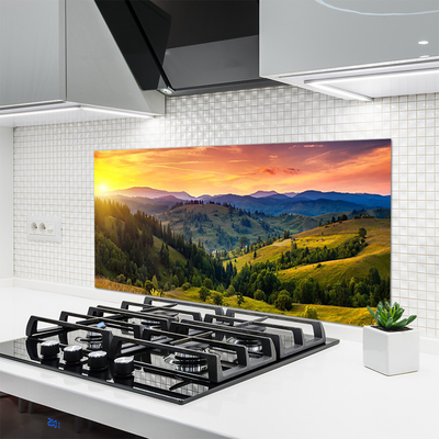 Kitchen Splashback Sun mountain forest meadow nature yellow blue green