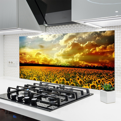 Kitchen Splashback Meadow sunflowers floral yellow brown