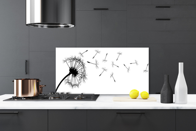 Kitchen Splashback Dandelion floral black grey