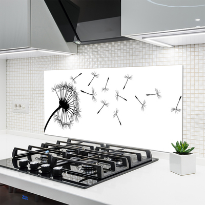 Kitchen Splashback Dandelion floral black grey