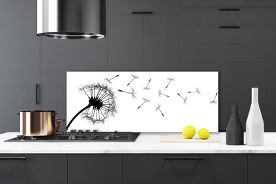 Kitchen Splashback Dandelion floral black grey