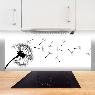 Kitchen Splashback Dandelion floral black grey