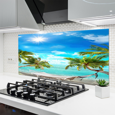 Kitchen Splashback Sun sea palm hammock landscape white blue brown white