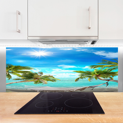 Kitchen Splashback Sun sea palm hammock landscape white blue brown white