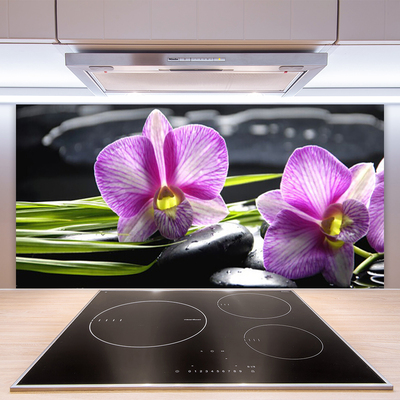 Kitchen Splashback Flower stones floral pink black