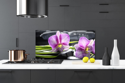 Kitchen Splashback Flower stones floral pink black