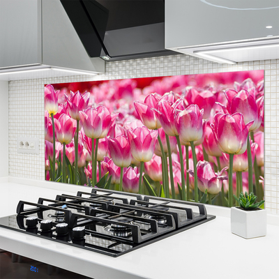 Kitchen Splashback Tulips floral green white red