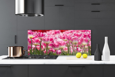 Kitchen Splashback Tulips floral green white red