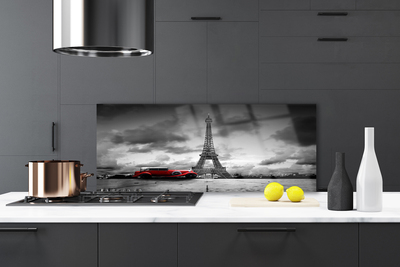 Kitchen Splashback Eiffel tower car architecture grey red