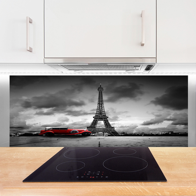 Kitchen Splashback Eiffel tower car architecture grey red