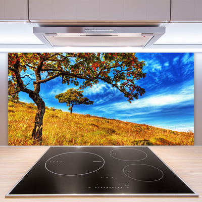 Kitchen Splashback Meadow trees nature yellow brown