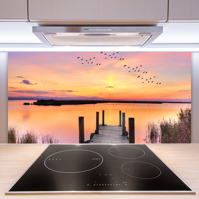 Kitchen Splashback Sea bridge landscape yellow pink grey