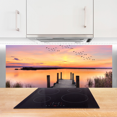 Kitchen Splashback Sea bridge landscape yellow pink grey