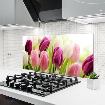 Kitchen Splashback Tulips floral white red pink