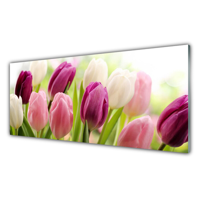 Kitchen Splashback Tulips floral white red pink