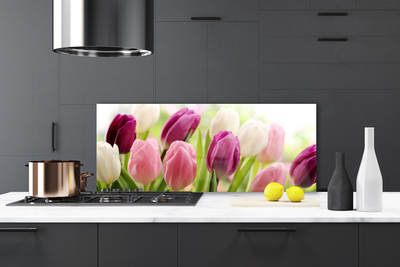 Kitchen Splashback Tulips floral white red pink