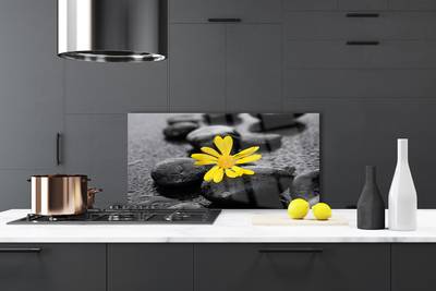 Kitchen Splashback Flower stones art yellow black