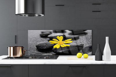 Kitchen Splashback Flower stones art yellow black