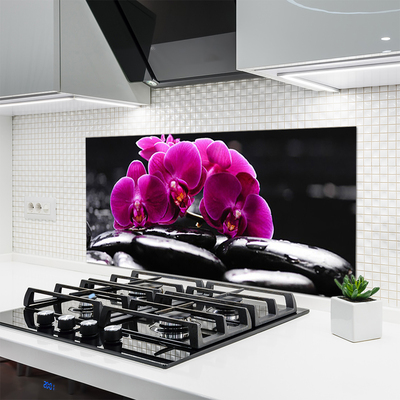 Kitchen Splashback Flower stones floral red black