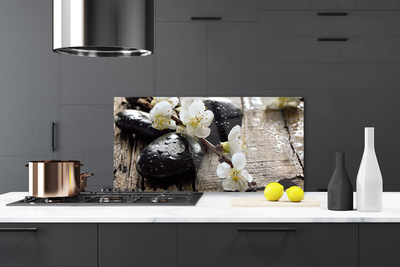 Kitchen Splashback Flower stones art white black