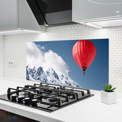 Kitchen Splashback Hot air ballon mountain snow art orange grey white