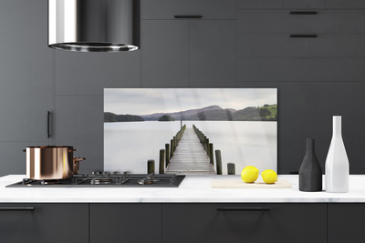 Kitchen Splashback Sea bridge architecture grey