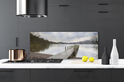 Kitchen Splashback Lake forest bridge architecture green brown grey