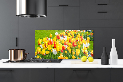 Kitchen Splashback Tulips floral yellow red white