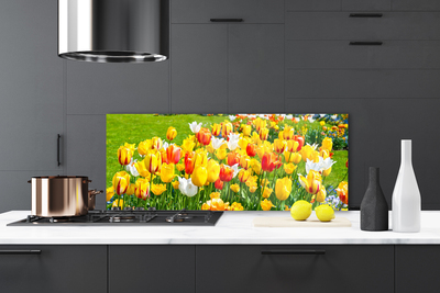 Kitchen Splashback Tulips floral yellow red white