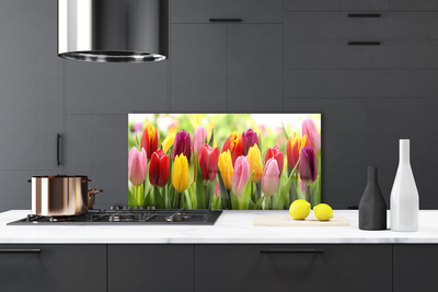 Kitchen Splashback Tulips floral pink red yellow