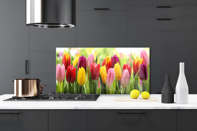 Kitchen Splashback Tulips floral pink red yellow