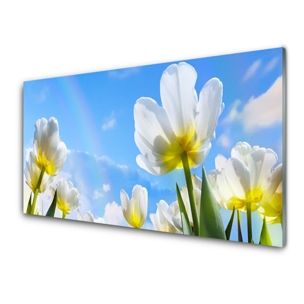 Kitchen Splashback Flowers floral white green