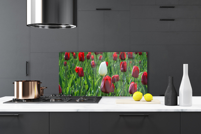 Kitchen Splashback Tulips floral red white green