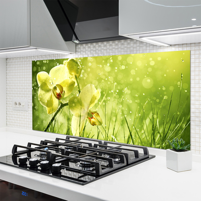 Kitchen Splashback Grass flowers floral green