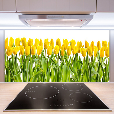 Kitchen Splashback Tulips floral yellow green